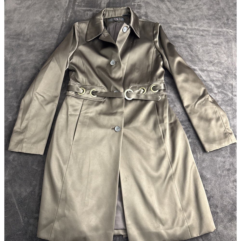 Via Spiga Wms 4 Dark Brown Leather Trench Coat Belted Longline Jacket  #1636